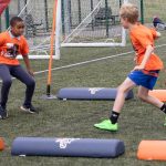 The Mini Monsters youth program stresses the importance of healthy eating, physical activity and proper hydration through non-contact football drills.