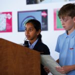 Jinia and Thomas from Holy Name Catholic School introduced a short video