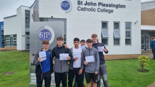 A group of St John Plessington students celebrating their results
