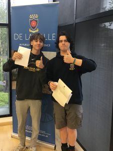 Ben White and Joseph Barlow from De La Salle Academy with their GCSE results