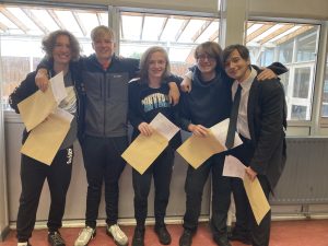 A group of Christ the King Catholic High School students stand together with their GCSE results