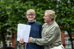 James Sands, who took and passed GCSE Italian at St Mary’s Crosby this summer aged just 13, pictured with mum Gill.