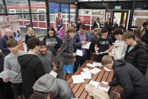 It was a busy morning at St Cuthbert's Catholic High School on GCSE results day
