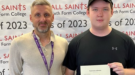All Saints Sixth Form College student Joe (right) with Mr Grant Sibbald, head of sixth form