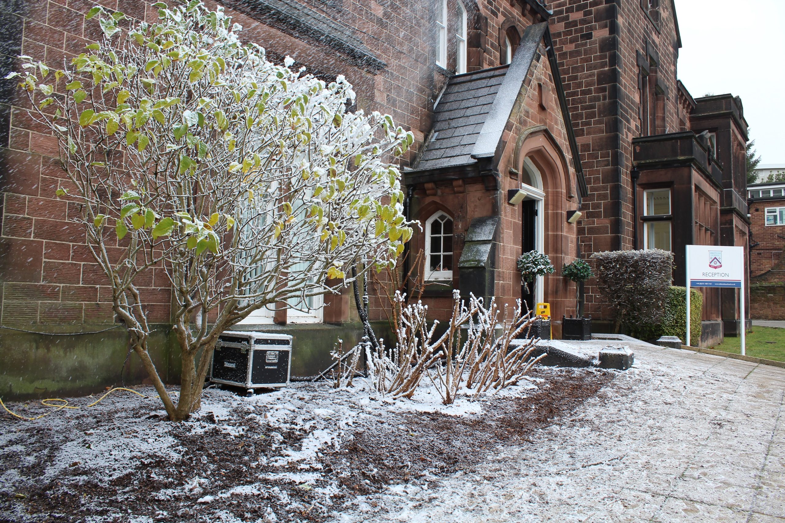 Abbot's Lea School covered in snow