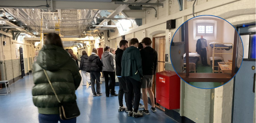 Year 13 criminology students exploring the prison.