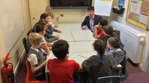 Dan Carden MP speaking with pupils