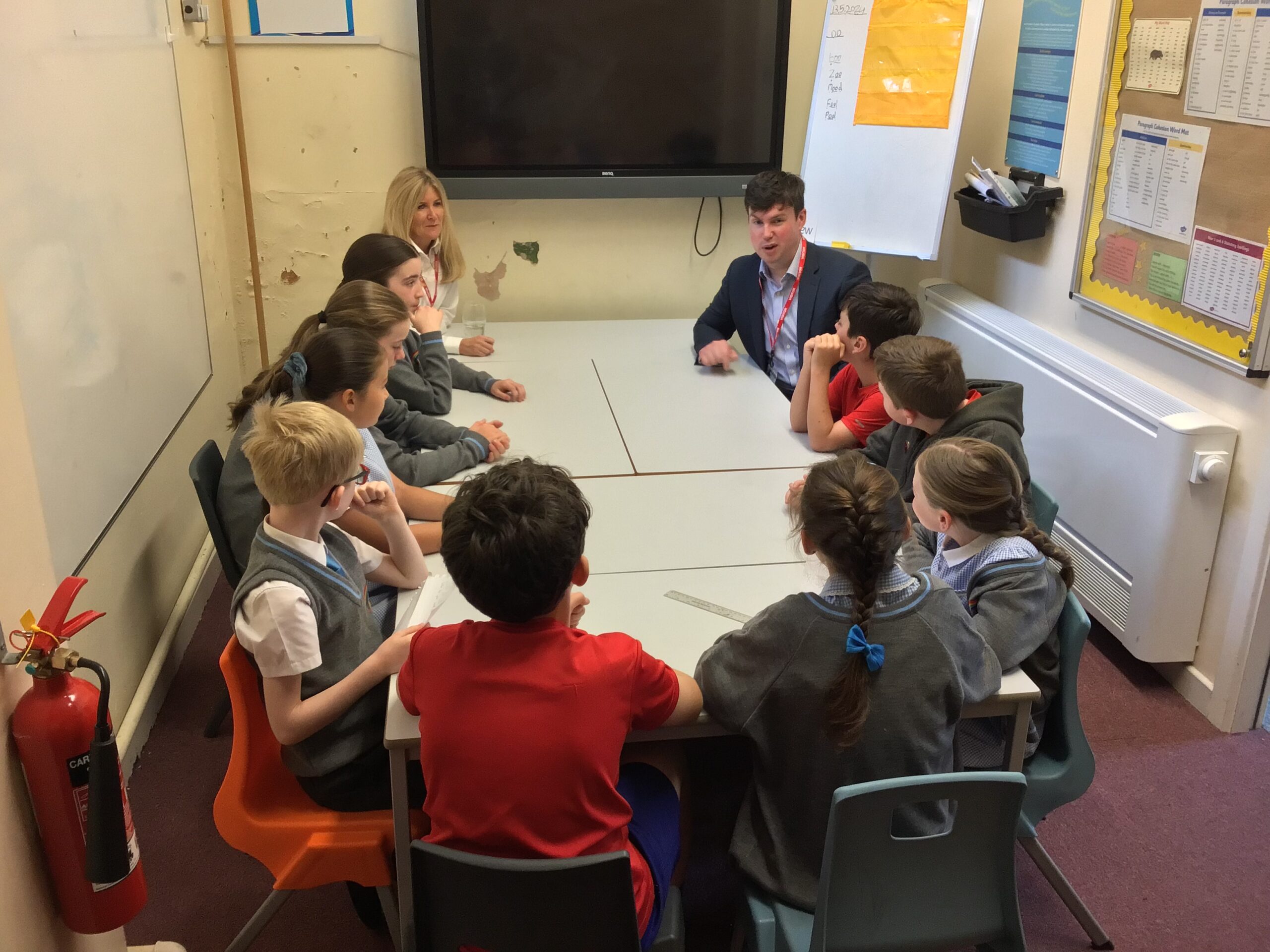 Dan Carden MP speaking with pupils