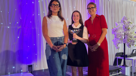 L-R Kirsty Doyle, head girl Teigan, and deputy headteacher Mrs Clare Roberts at St John Bosco Arts Colleges prize-giving ceremony